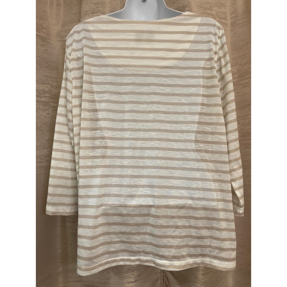 Alfred Dunner Women's M Beige Stripe Floral Print Rhinestone Lace Top - Picture 5 of 10